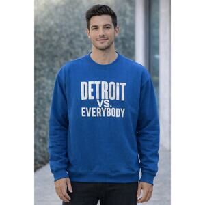 Detroit Vs Everybody Blue Crewneck Sweatshirt Mens Large Streetwear Midwest